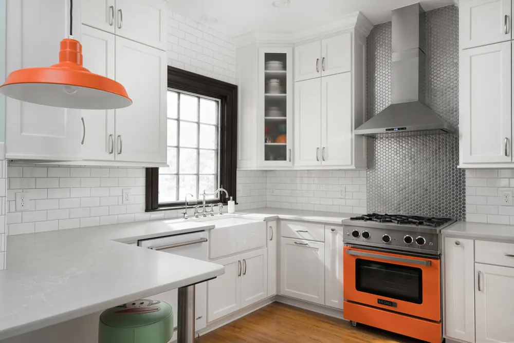 Historic White Kitchen Remodel with Color Pop & Modern Accents