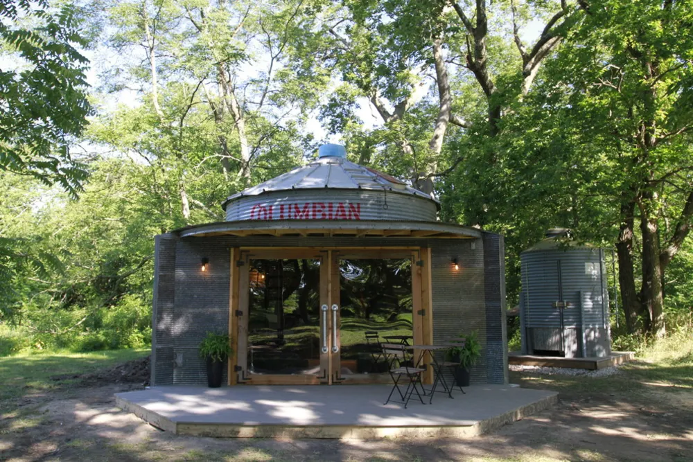 Grain bin tiny house hunting lodge