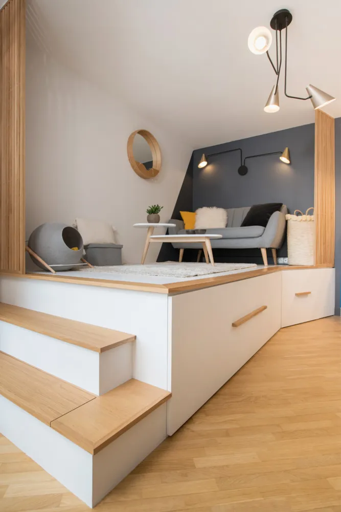 UN STUDIO COCOONING – Rénovation d’une petite surface/mobiliers sur-mesure