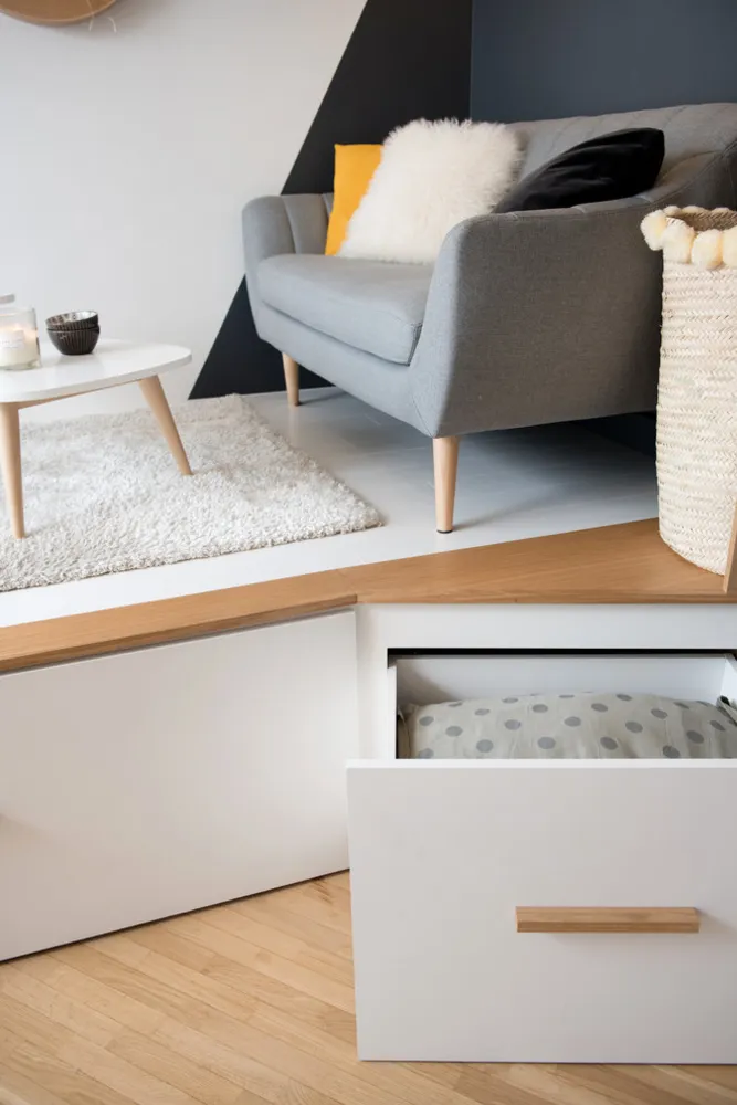 UN STUDIO COCOONING – Rénovation d’une petite surface/mobiliers sur-mesure