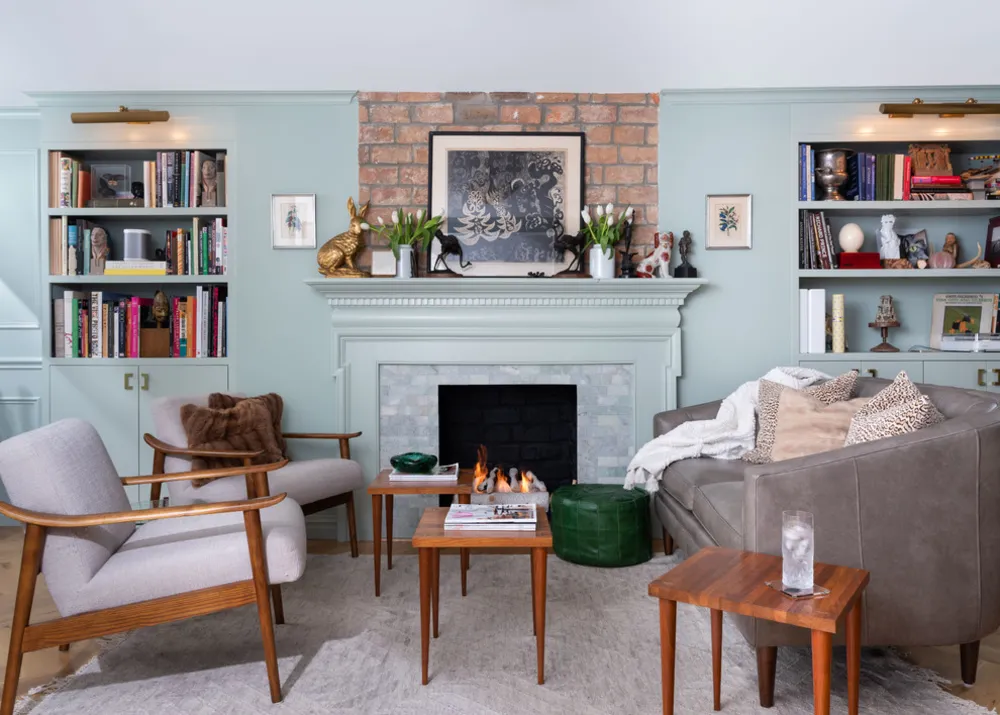Eclectic Brownstone Living Area with Fireplace - Brooklyn, NY