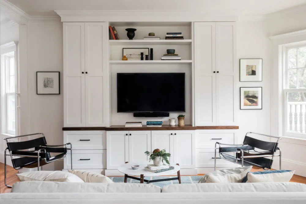 Stue & brugerdefinerede medier indbygget | Brookline Remodel | Boston