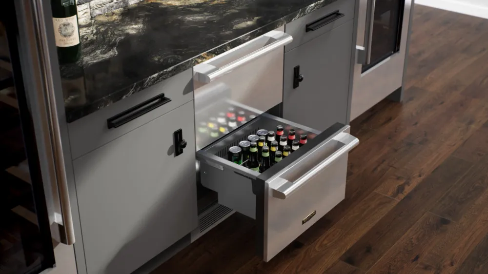 Signature Kitchen Suite'in 24 inç tezgah altı çift çekmeceli buzdolabı